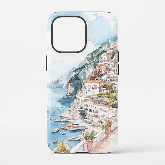 Positano Italy Phone Case with Coastal Watercolor Art, Italy Travel Gift, Travel Art Phone Cover, Travel Lover Gift, Europe Travel Gift