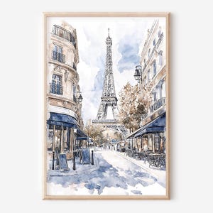 Paris France Printable Wall Art, Eiffel Tower Watercolor Art Print, Digital Download, Paris Travel Poster, Instant Download