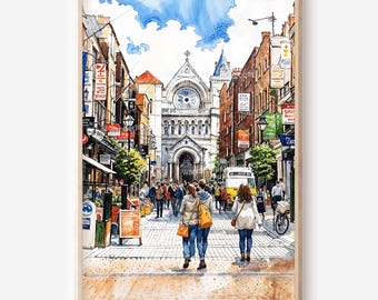 Dublin Cityscape Wall Art: Watercolor Style Digital Download