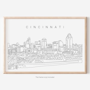 Cincinnati Art Print - Cincinnati Ohio Poster with Skyline as One Line Drawing