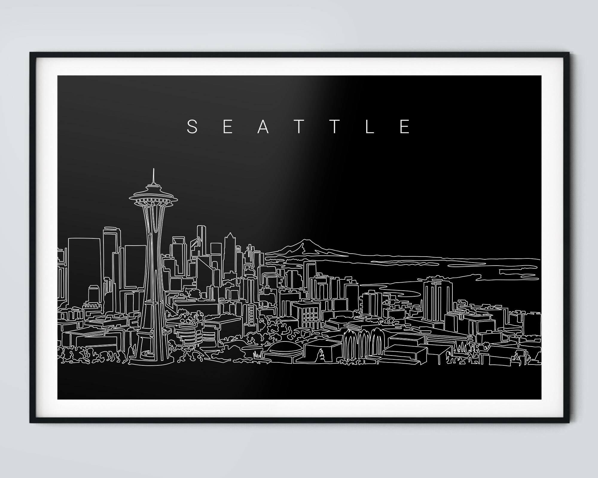 Seattle Skyline Wall Art with Continuous Line Art Large Etsy