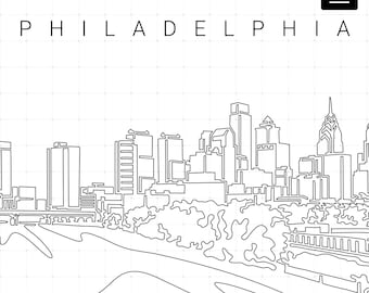 Philadelphia Druckbare Wandkunst - Philadelphia Stadtbild Single Line Art - Digital Download - 100% handgezeichnet - Sofort Download