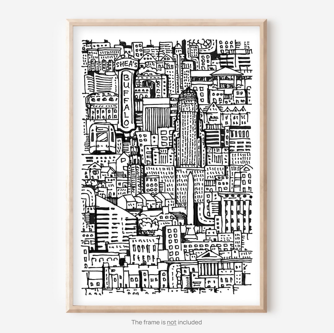 Abstract Buffalo NY Art Print Handdrawn Buffalo NY City Drawing in