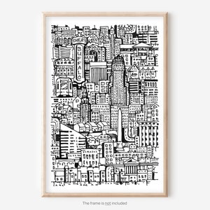 Impression d'art abstraite Buffalo NY - dessin dessiné à la main de Buffalo NY City dans un style dessin au trait unique - excellent cadeau de décoration intérieure