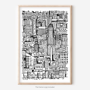 Abstract Buffalo NY Art Print - Hand-drawn Buffalo NY City Drawing in unique Line Art Style - Great Home Decor Gift