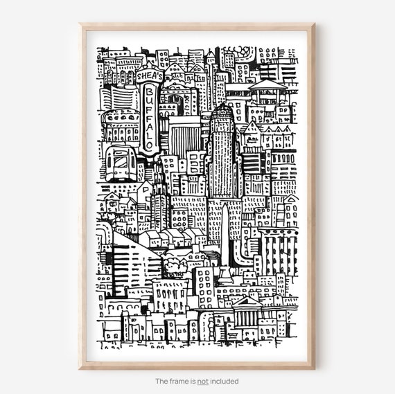 Abstract Buffalo NY Art Print - Hand-drawn Buffalo NY City Drawing in unique Line Art Style - Great Home Decor Gift