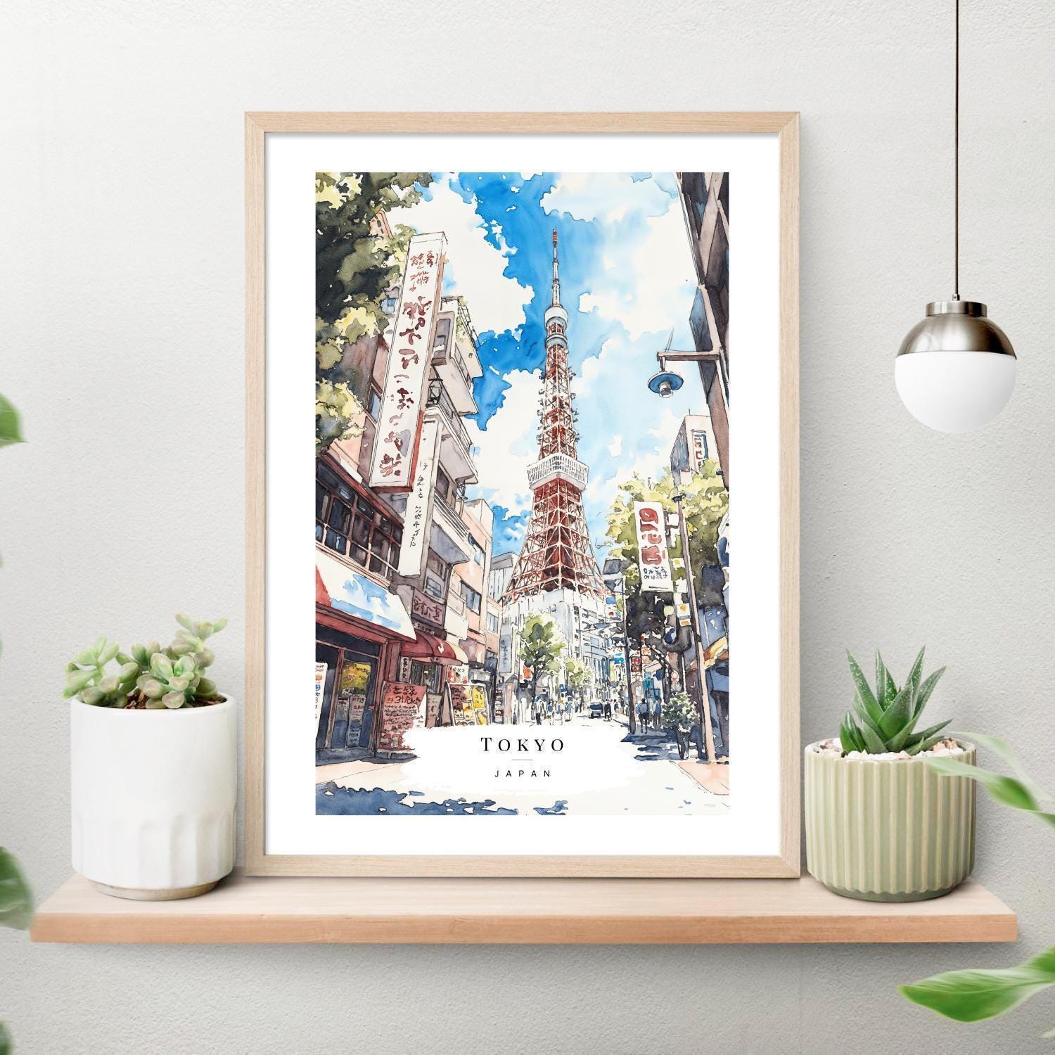 Tokyo Tower Watercolor Art Print - Tokyo Street Wall Art - Japan