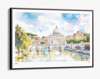 Impression sur toile Basilique Saint-Pierre : élégante aquarelle murale de Rome