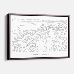 Bogota Colombia Canvas Art Print -  Bogota Wall Art with Mount Monserrate as Single Line Art - Great Wall Decor Gift for New Home or New Job