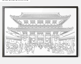 Framed Tokyo Travel Poster - Tokyo Art Print - Tokyo Japan Wall Art with One Line Drawing - Japanese Art Print Wall Decor - New Home Gift