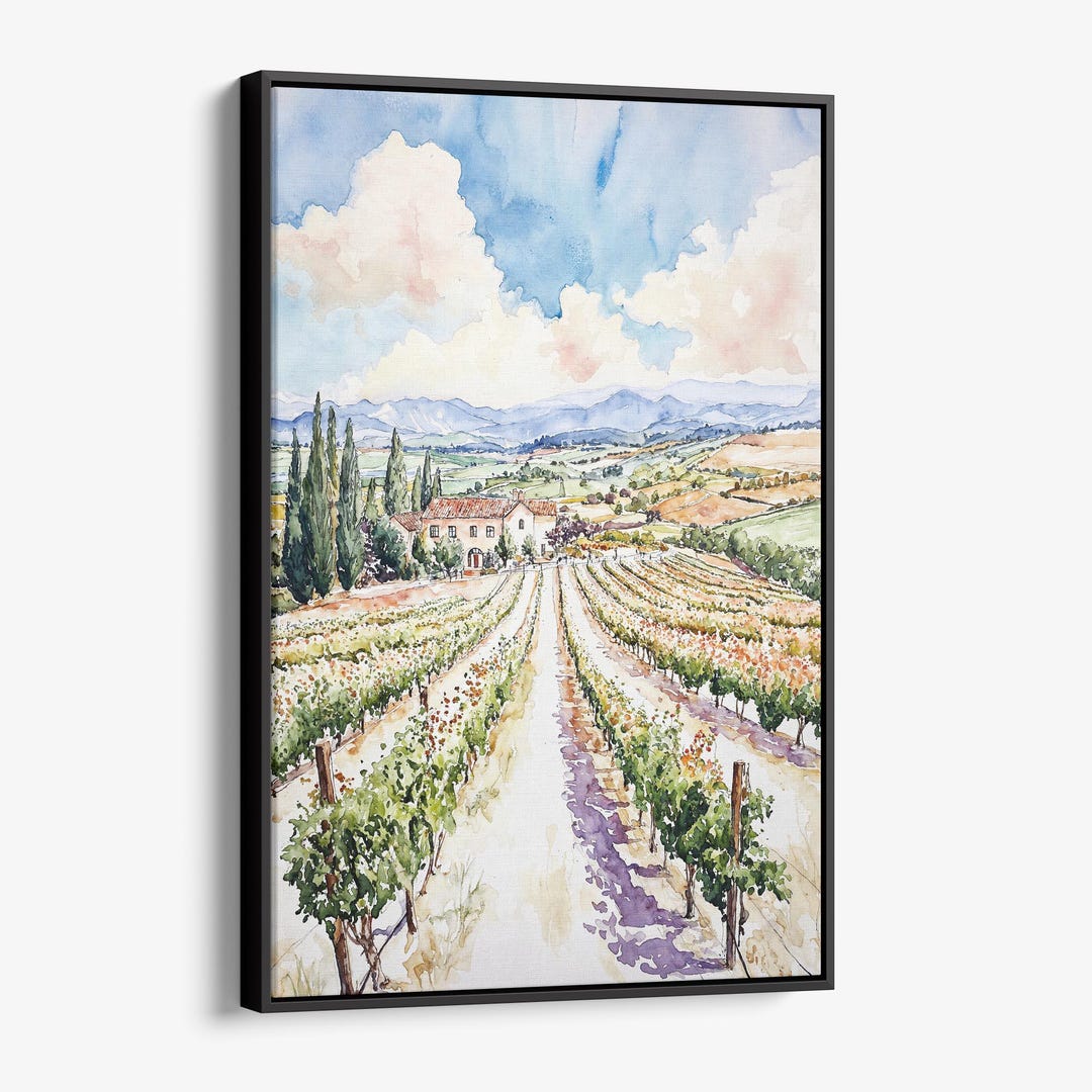 Napa Valley Vineyard Canvas Print: Watercolor Landscape Wall Art - Etsy
