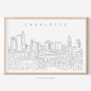 Charlotte NC Skyline One Line Drawing Wall Art - Charlotte NC Art Print - Charlotte NC Poster - North Carolina Housewarming Gift