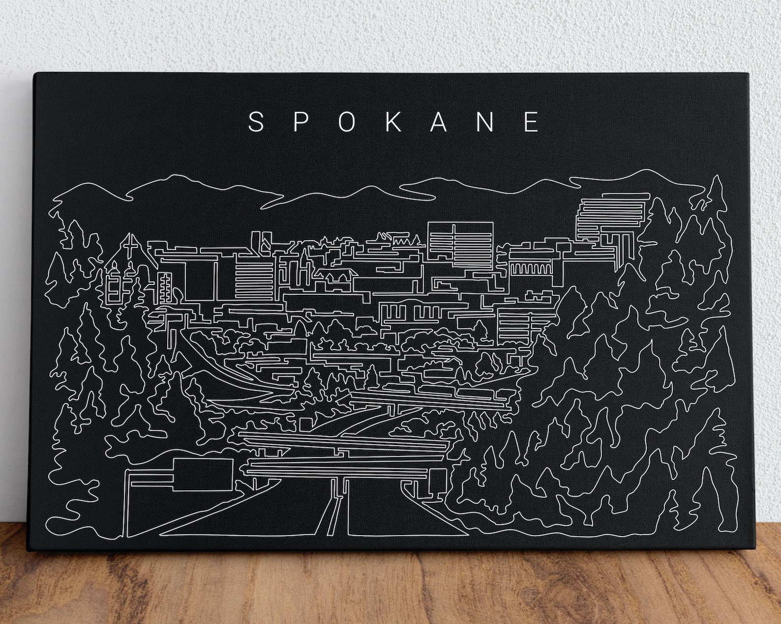 Spokane Canvas Art Print Spokane Skyline Wall Art Spokane Etsy