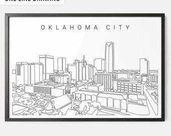 Framed Oklahoma City Skyline Art Print - Oklahoma Wall Art with Skyline One Line Drawing - Oklahoma City Wall Decor - New Home Gift