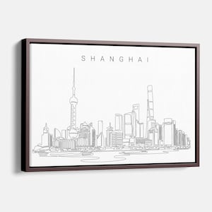 Shanghai China Canvas Wall Art - Shanghai Skyline Canvas Art Print with One Line Drawing - Chinese Wall Decor Gift - New Home Gift
