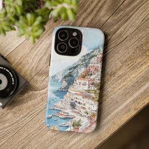 Positano Italy Phone Case with Coastal Watercolor Art, Italy Travel Gift, Travel Art Phone Cover, Travel Lover Gift, Europe Travel Gift afbeelding 5
