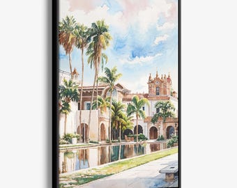 Balboa Park Canvas Print: San Diego Watercolor Landscape Wall Art