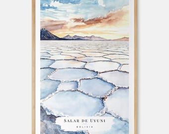 Salar de Uyuni Watercolor Art Print - Bolivia Salt Lake Wall Art - Bolivia Travel Gift - Gift for Adventure Lover - Outdoor Lover Art Gift