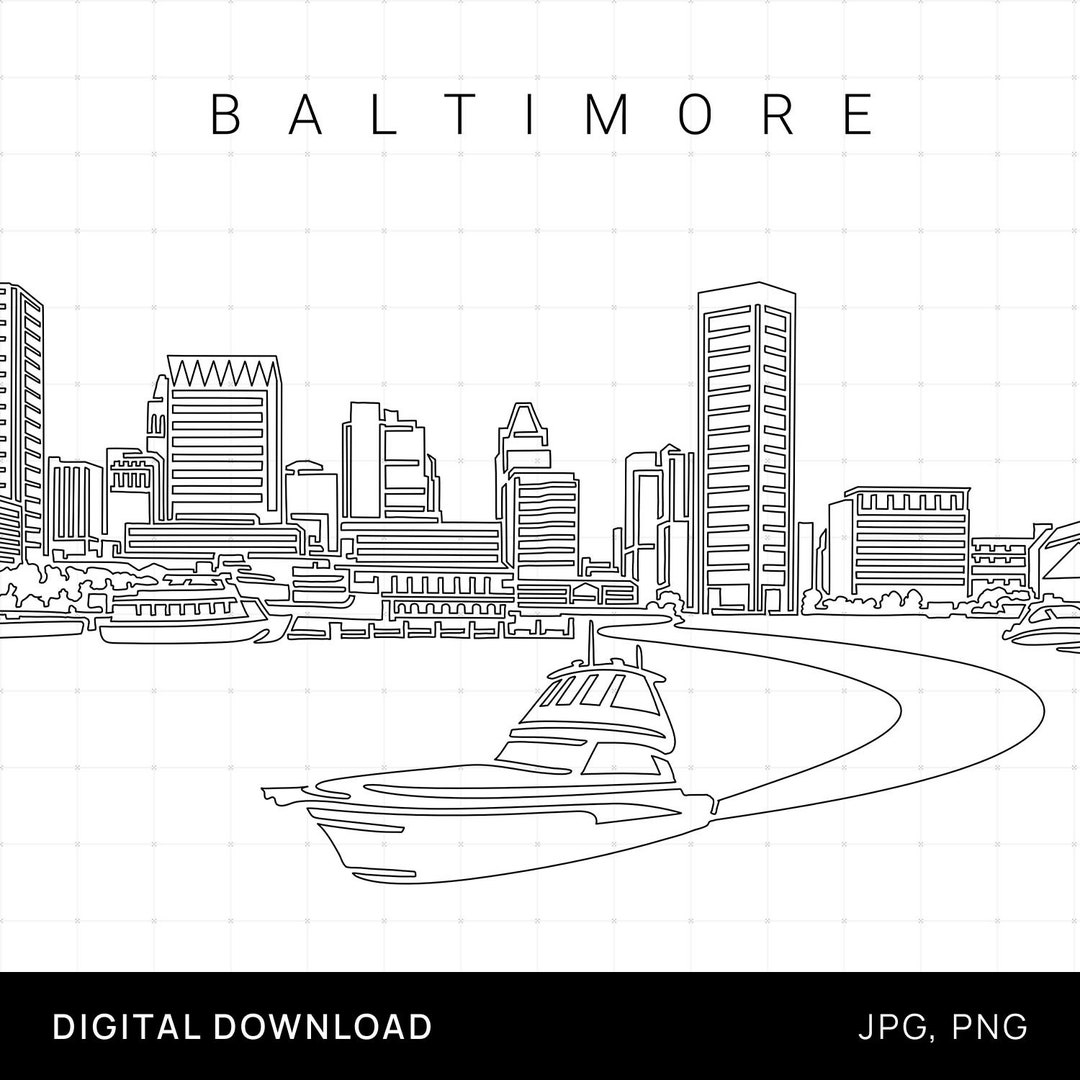 Baltimore Skyline Printable Wall Art Baltimore Art Print Etsy