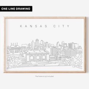 Kansas City Skyline Wall Art - Kansas City Art Print - Kansas City Poster with Skyline One Line Drawing - Kansas City Wall Decor Gift
