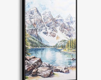 Rocky Mountains Canvas Print: Watercolor Valley of the Ten Peaks Wall Art
