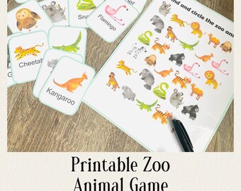 Zoo Animal Game, Printable Flashcards and Search and Find Game, Homeschool Printable Games