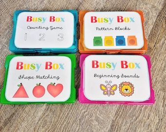 Toddler Busy Box Set | Montessori Learning Activities | Counting, Shapes, Patterns, ABC Sounds | Preschool Learning Toys | Quiet Time Toy