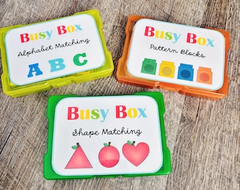 Toddler Busy Box Bundle, Preschool Learning Activities Kit, Montessori Toy, Alphabet Matching, Shape Sorting, Pattern Blocks, Travel Toy