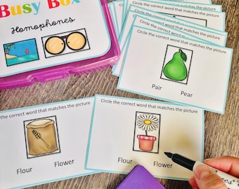 Homophones Busy Box | Kindergarten Phonics Matching Game, Speech Therapy Cards