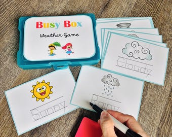 Caja de actividades sobre el clima para niños / Actividad de aprendizaje preescolar / Juego de emparejar y trazar el clima / Juguete Montessori para niños pequeños / Educativo para la educación en el hogar