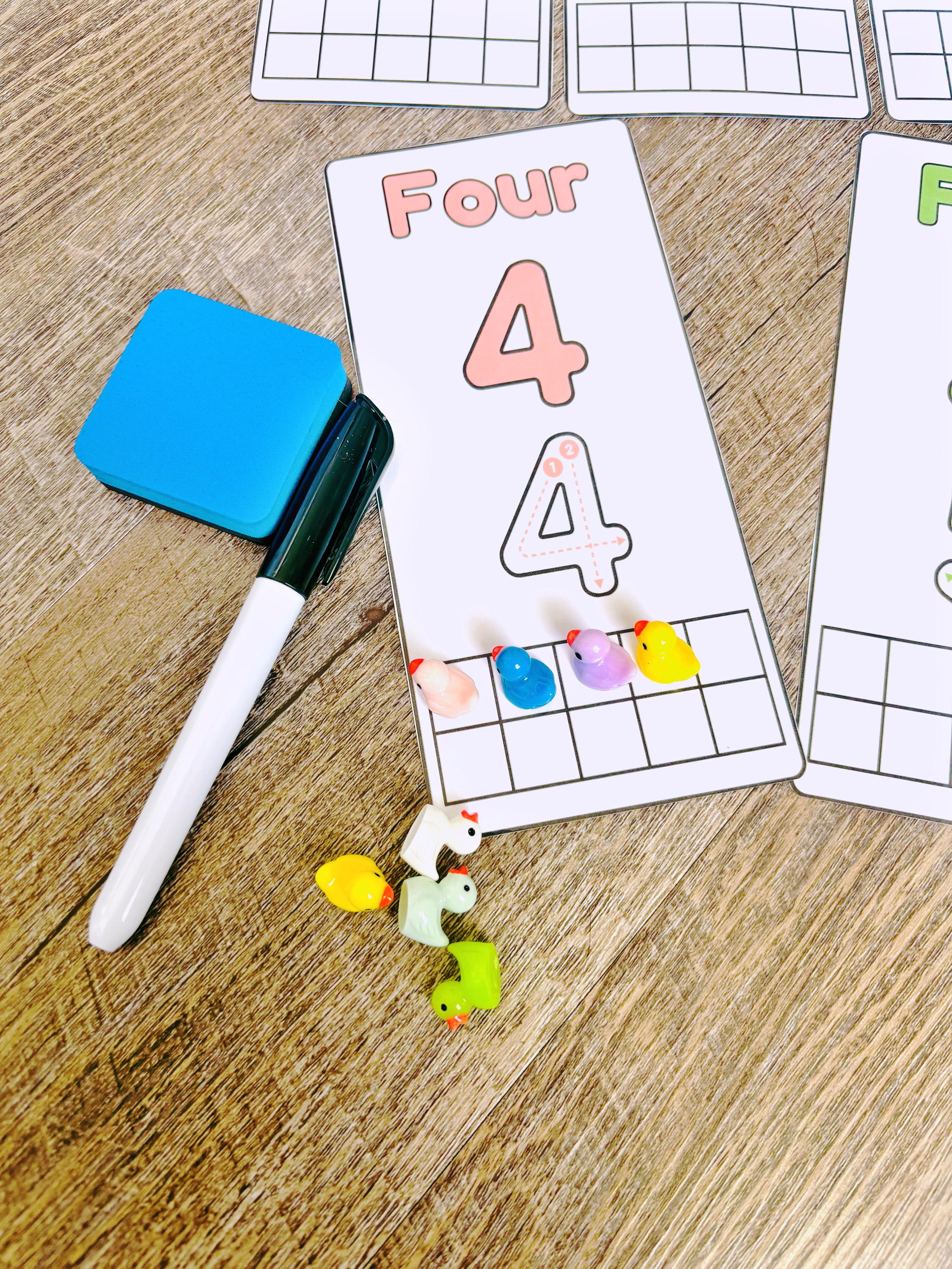 Number Tracing Cards With Ten Frame: Printable Preschool Counting Game ...
