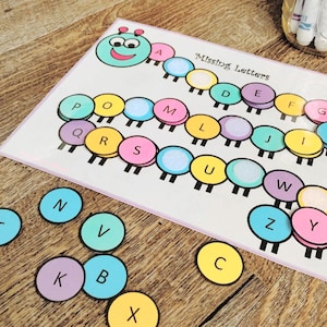 Alphabet Caterpillar Game, Preschool Printable, Homeschool Activity, Alphabet Matching Game, Alphabet Letters