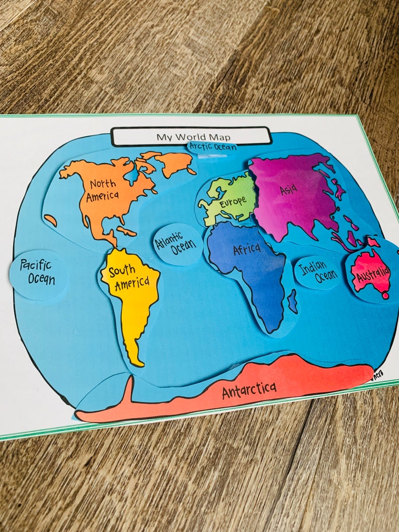 My World Map Learning Continents Preschool and Kindergarten | Etsy