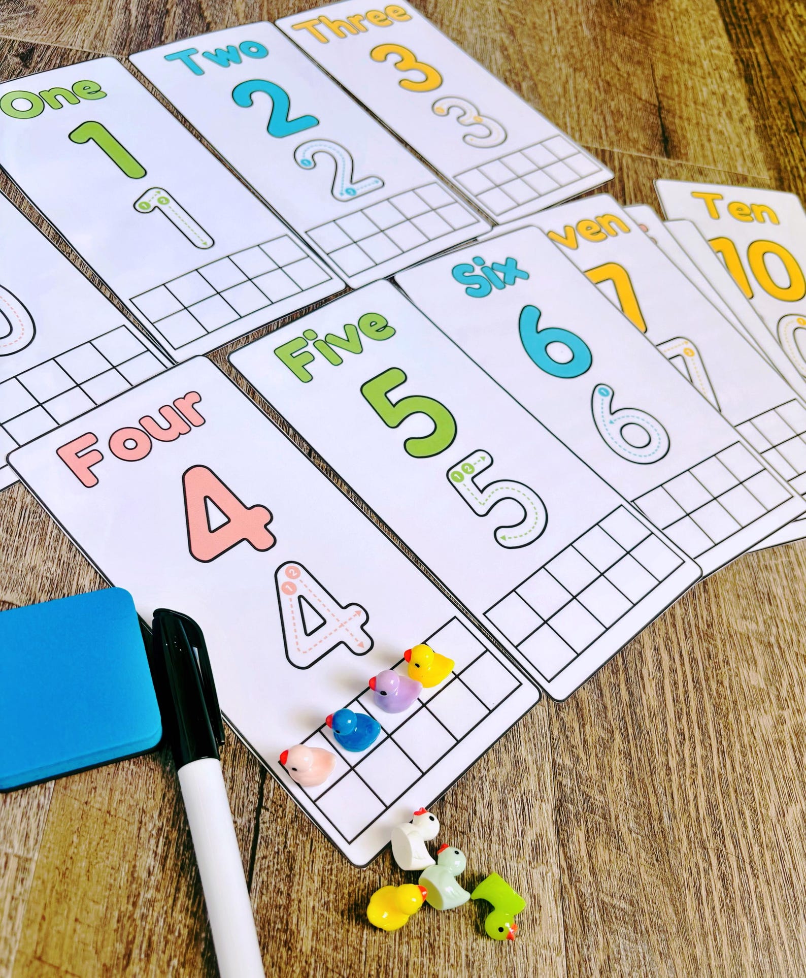 Number Tracing Cards With Ten Frame: Printable Preschool Counting Game ...
