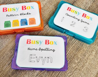 Toddler Busy Box Set | Name Spelling, Counting Game & Pattern Blocks | Montessori Learning Toys | Preschool Activities | Quiet Time Games