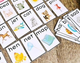 CVC Word Flashcards | Phonics Reading Cards | Kindergarten & Preschool Literacy Activity | Homeschool Phonics Learning