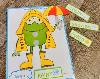 Actividad de vestir a la rana según el clima / Juego de aprendizaje preescolar, Ciencia para niños pequeños, Educación en casa Montessori