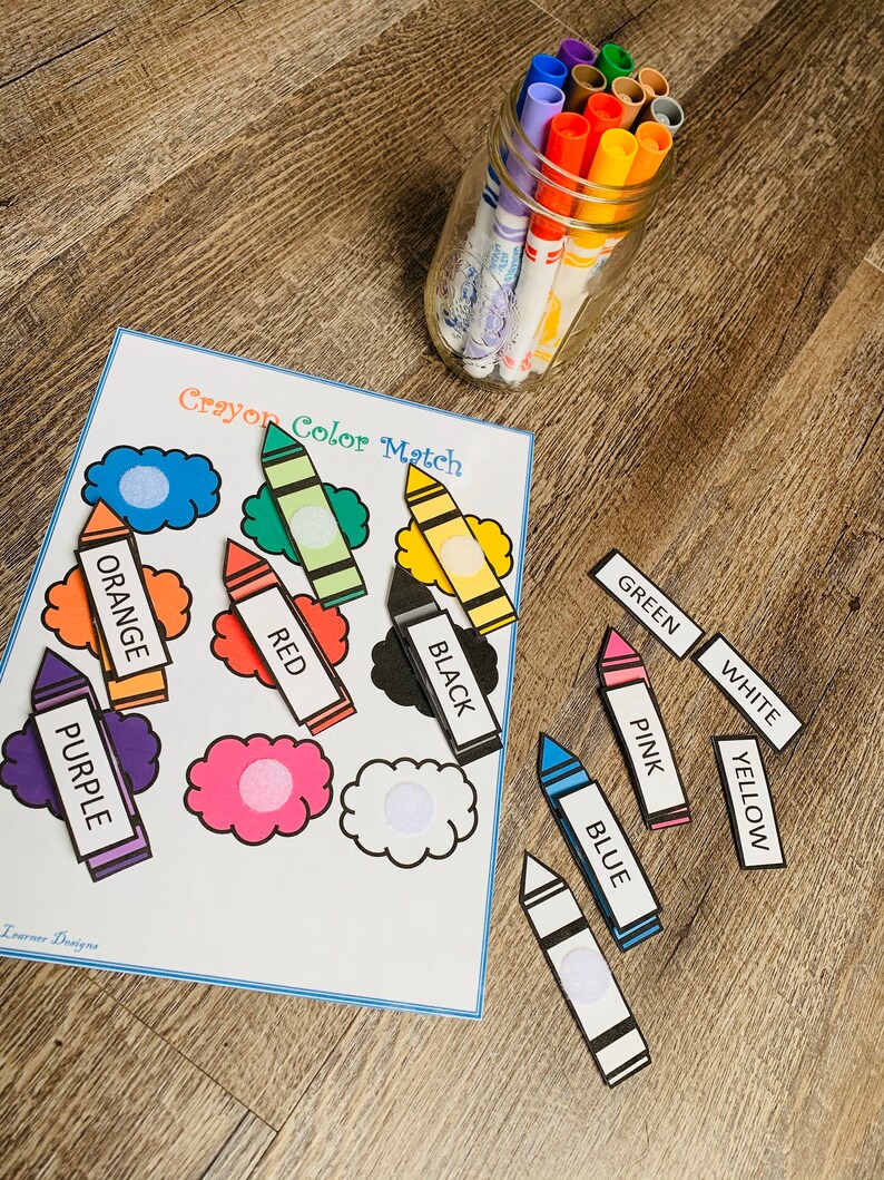 Color sorting matching crayon game Toddler Preschool learning Etsy
