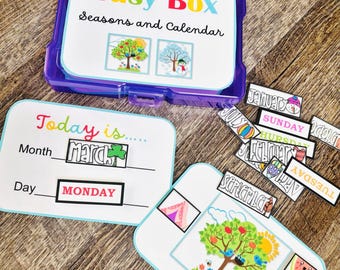 Seasons & Calendar Busy Box – Preschool Learning Activity, Months of the Year Game, Circle Time Montessori Toy
