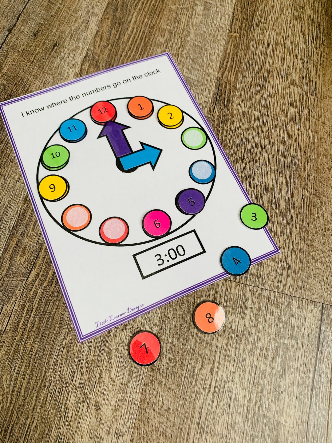 Learning the Numbers on the Clock How to Tell Time Preschool Etsy