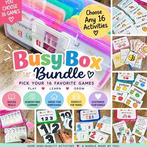 Busy Box Bundle: 16 Montessori Learning Games for Preschool, Kindergarten Homeschool