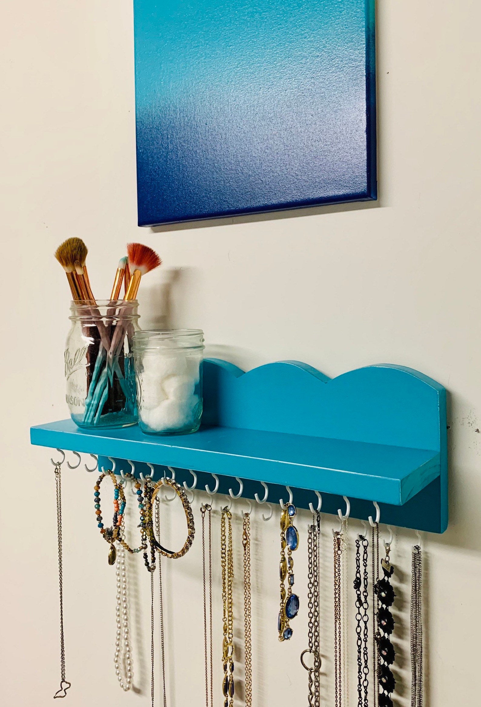 Handmade Turquoise Rustic Jewelry Shelf Necklace Hooks Scallop Etsy