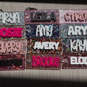 Custom Bag Tag, Glitter Bag Tag, Keychain for Kids Backpack, Personalized Name Bag Tag, Acrylic Bag Tag, Backpack Name Tag, Diaper Bag Tag