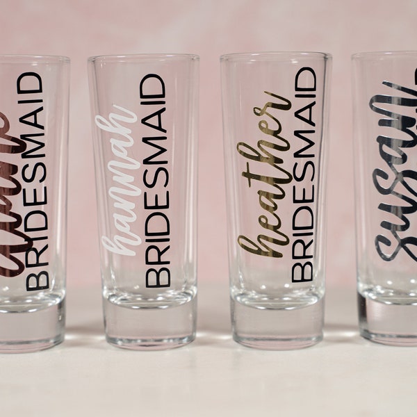 Personalized Shot Glass, 2.0oz Shotglass, Bridesmaid, Groomsmen, Gift, Bridal Party, Bachelorette, Birthday, Bridal Shower, Wedding Party,