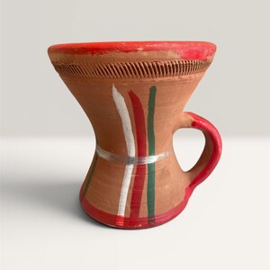 Handmade Organic Clay Incense Pot — Circle-Shaped Burner with Side Handle, Ancient-Inspired Design, Hand-Drawn