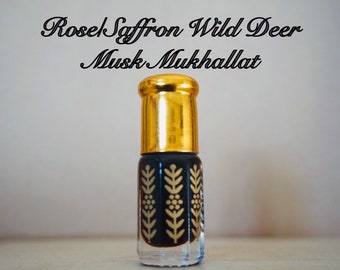 Rose/Saffron Wild Musk, 100% Natural Perfume Oil, Real musk grains handmade attar fragrance