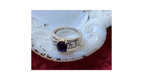 Blue Stone & Clear Baguette STS 925 Ring - image 6