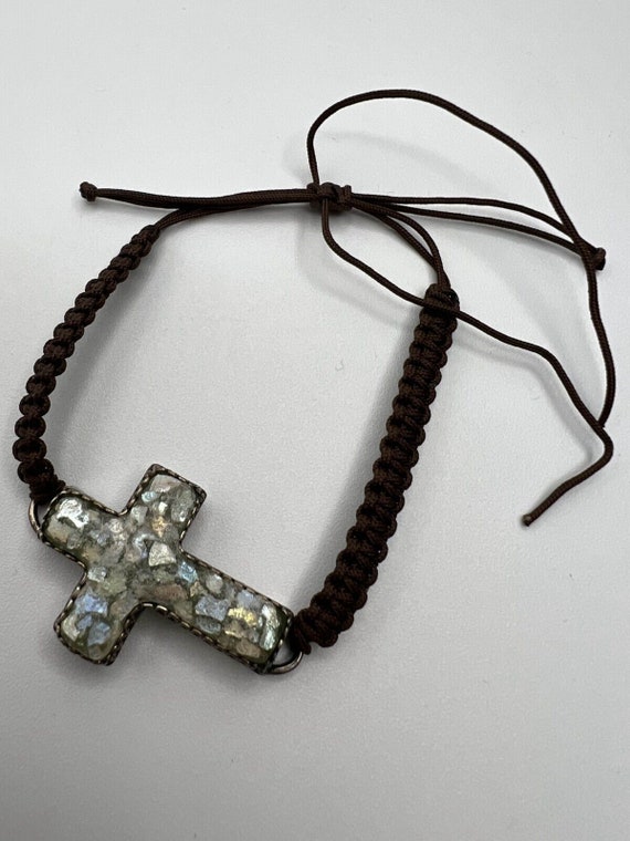 Mosaic Cross corded Bracelet marked Israel 925 - image 1