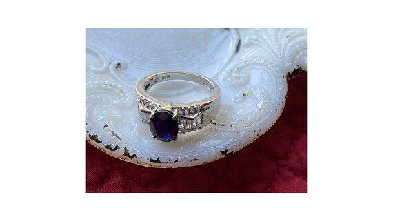 Blue Stone & Clear Baguette STS 925 Ring - image 1