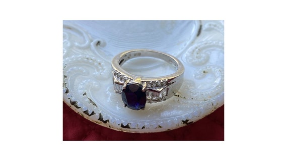 Blue Stone & Clear Baguette STS 925 Ring - image 10